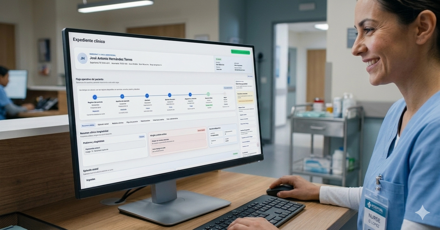 Enfermera utilizando intraMed ONE en una central de enfermería